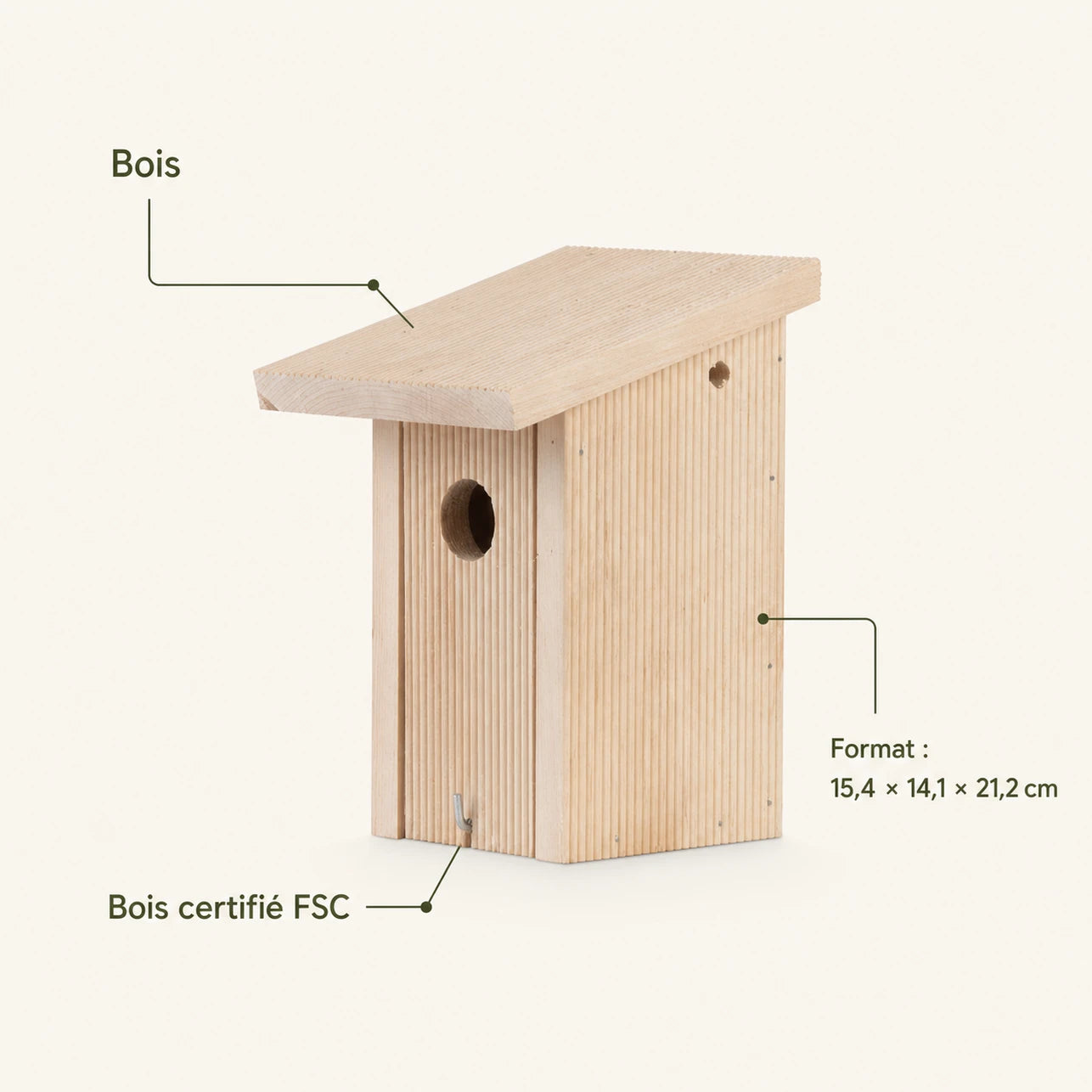 Houten vogelhuisje beige formaat 15,4 × 14,1 × 21,2 cm — foto 4