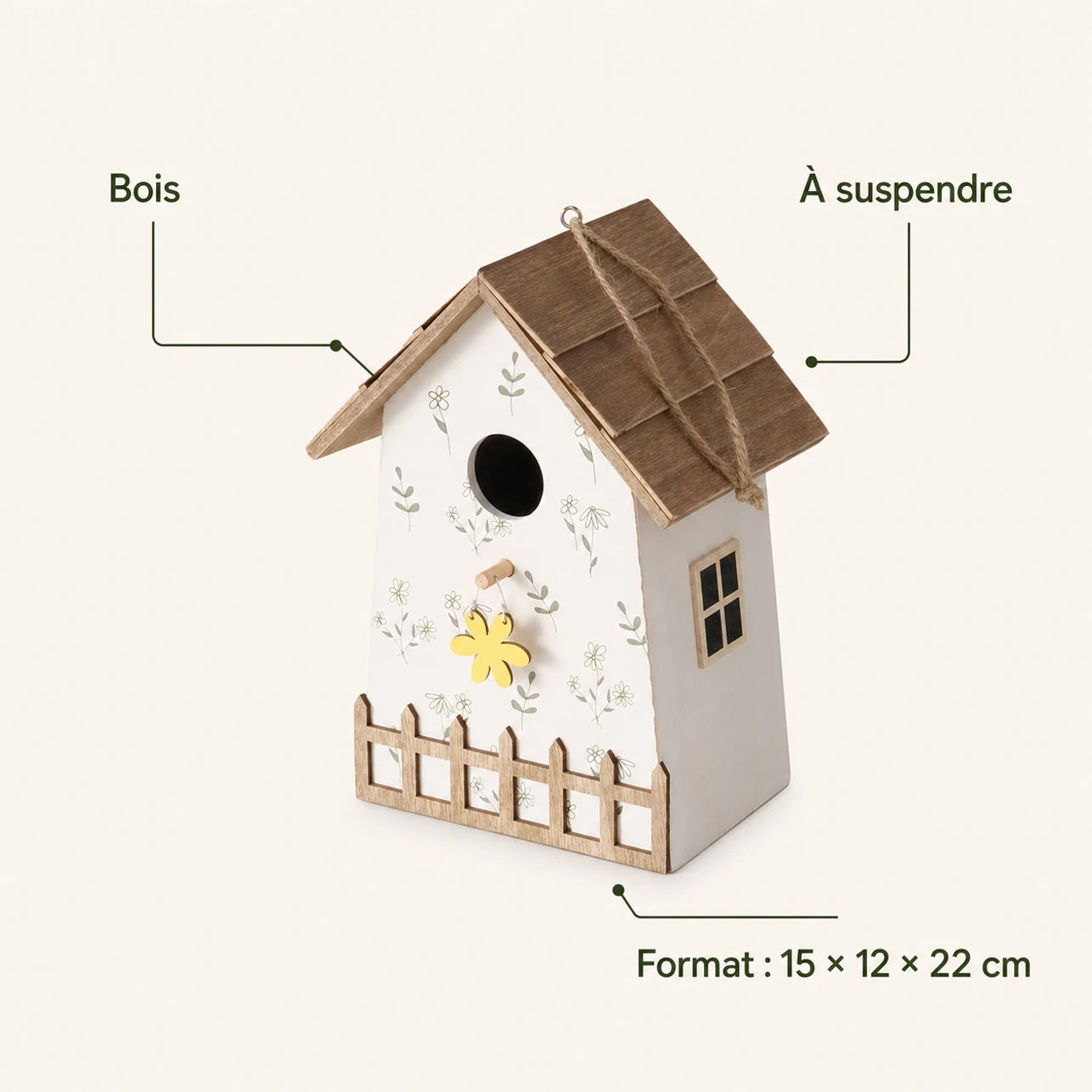 Houten vogelhuisje wit formaat 15 × 12 × 22 cm — foto 4