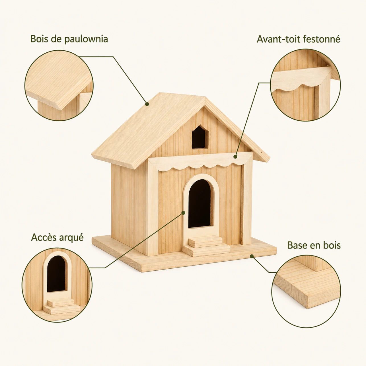 Houten vogelhuisje met ingang gebogen en afdak — foto 4