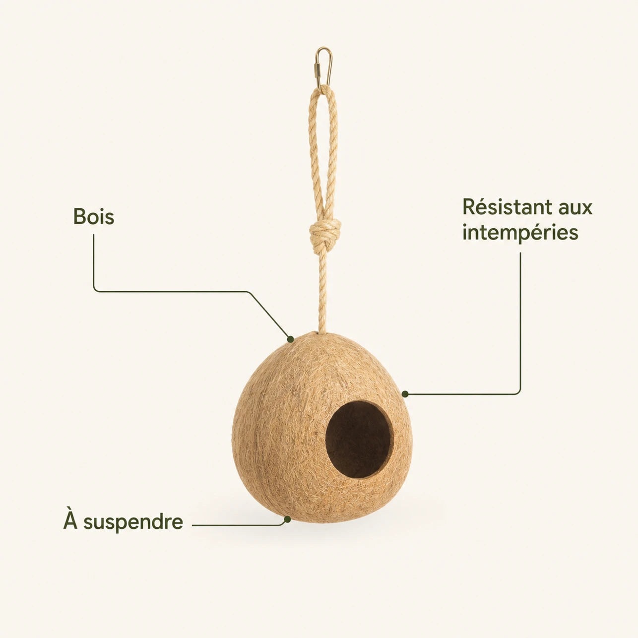 Hangend vogelhuisje van kokosnoot met ingang rond — foto 4