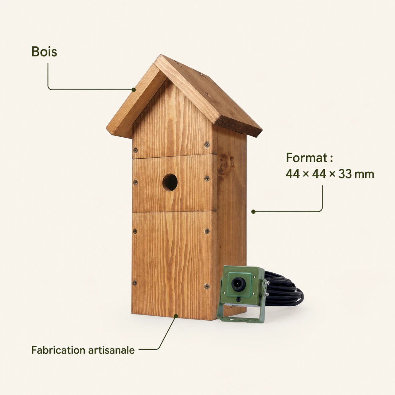 Vogelhuisje handgemaakt van hout bruin formaat 44 × 44 × 33 mm — foto 4