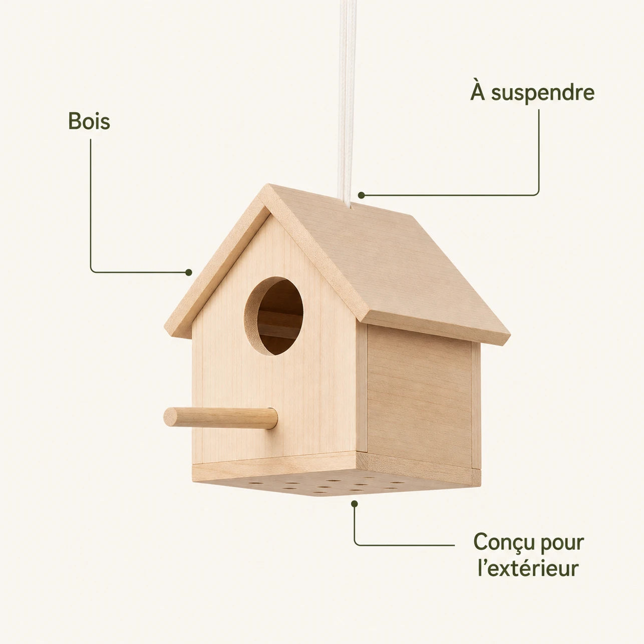 Houten vogelhuisje met zij open en zitstok — foto 4