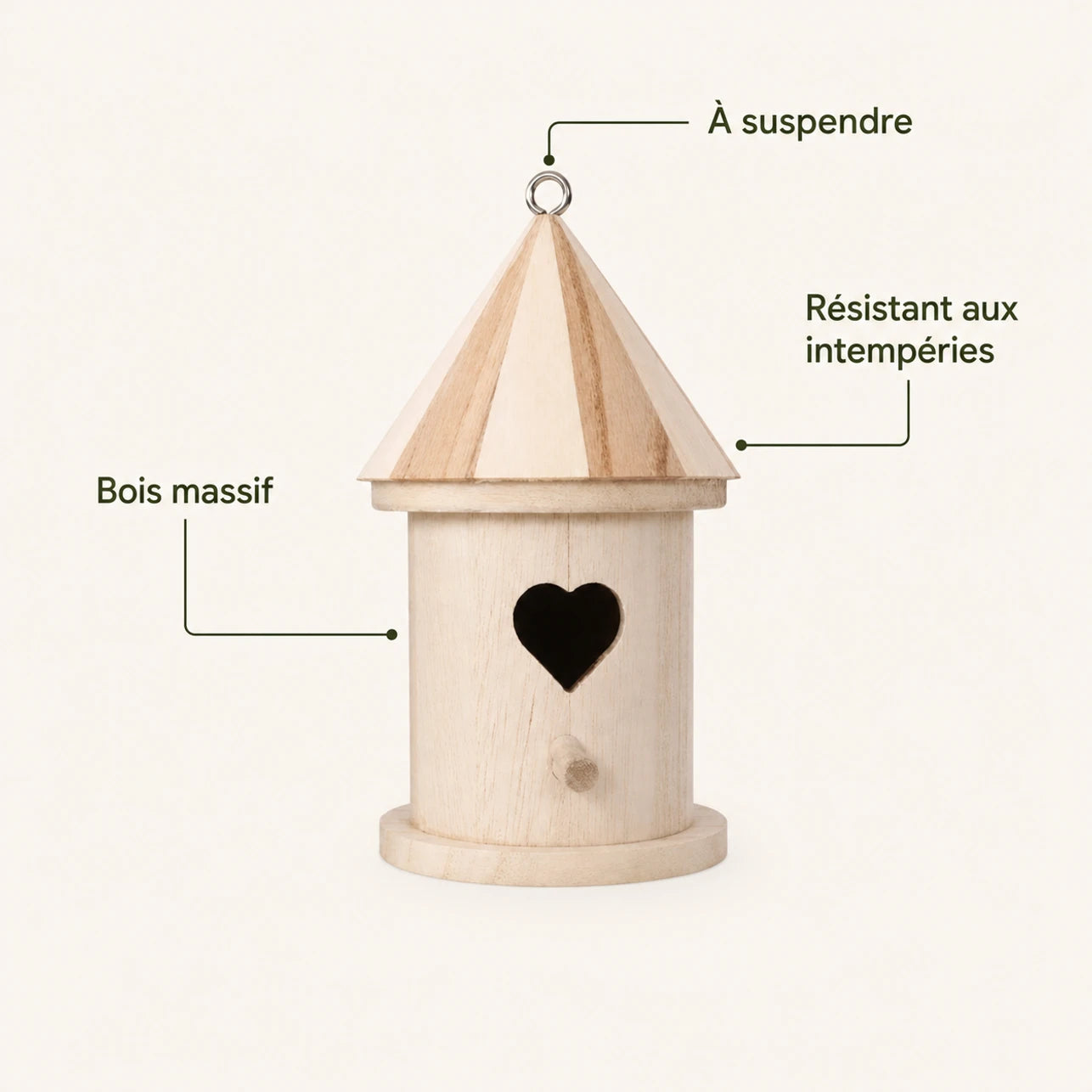 Vogelhuisje cilindrisch van hout met ingang hart — foto 4