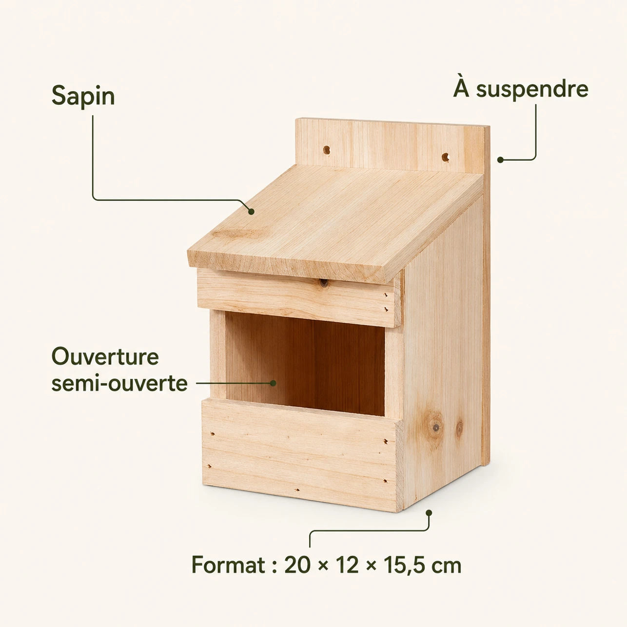 Vogelhuisje van spar bruin formaat 20 × 12 × 15,5 cm — foto 4