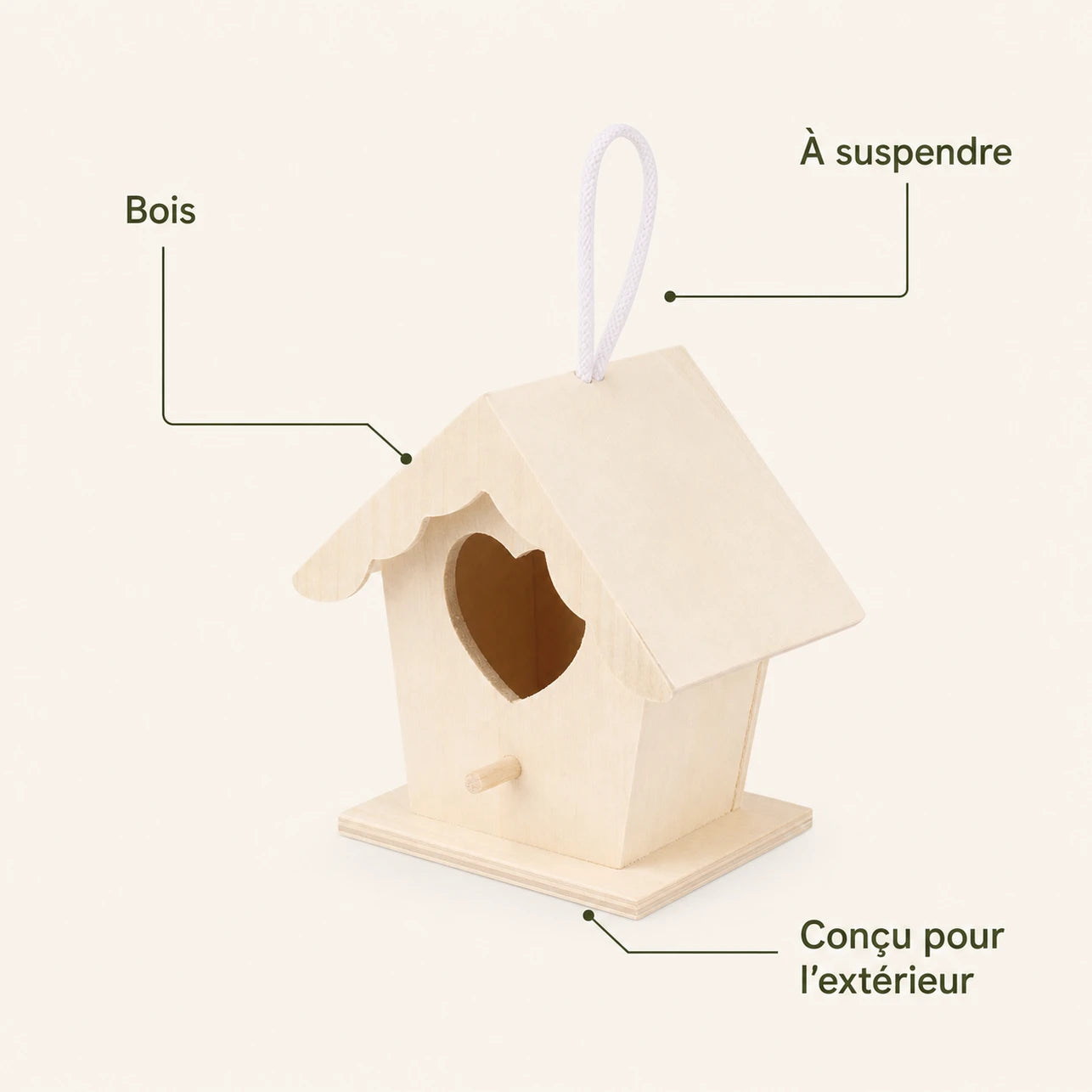 Hangend vogelhuisje van hout beige — foto 4