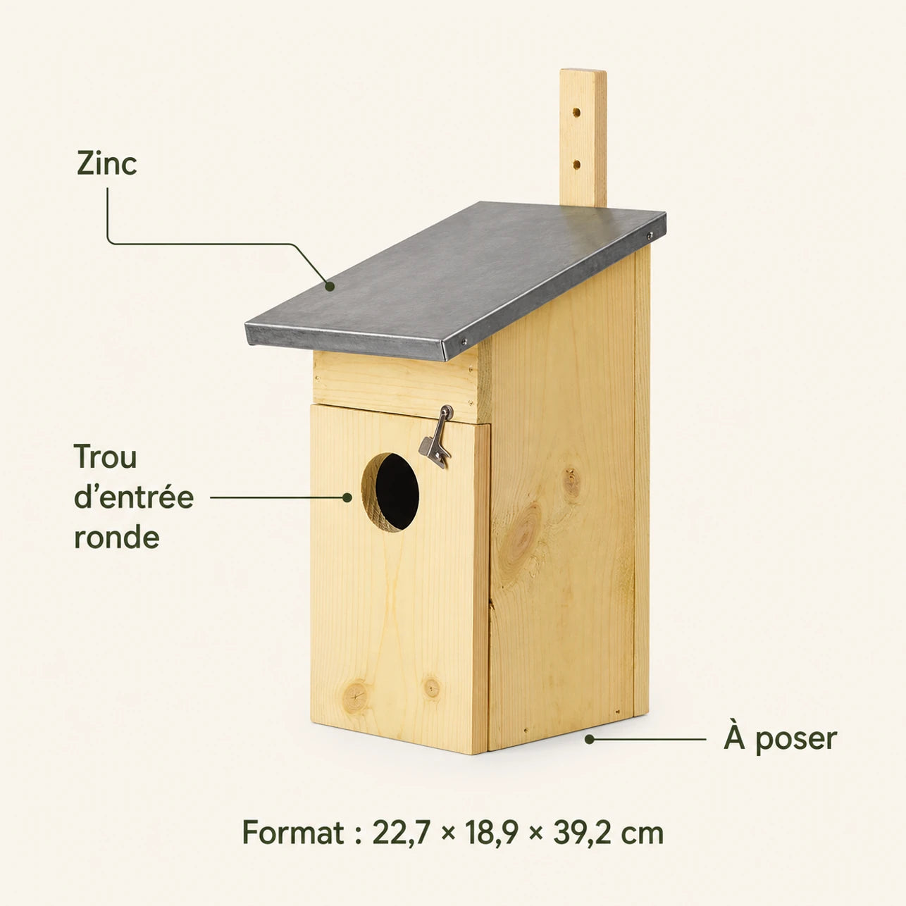 Vogelhuisje beige formaat 22,7 × 18,9 × 39,2 cm — foto 4
