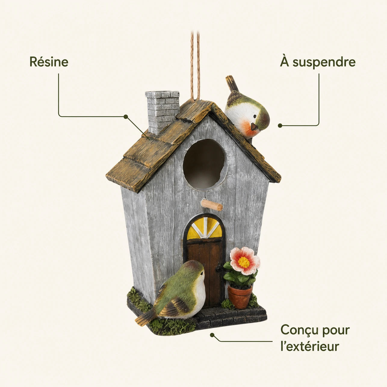 Vogelhuisje decoratief van hars met voorkant bloemen — foto 4