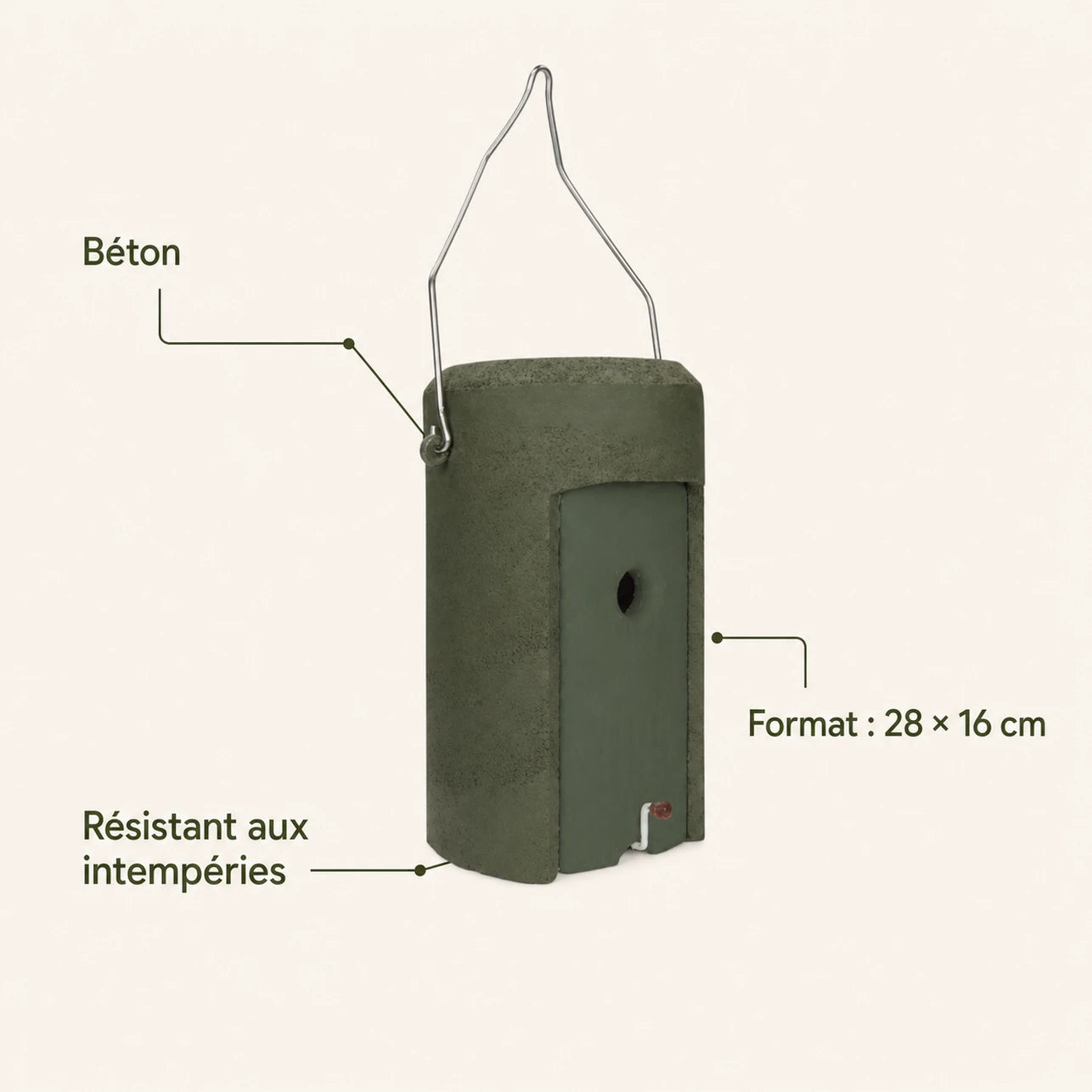 Hangend vogelhuisje van houtbeton antraciet formaat 28 × 16 cm — foto 4
