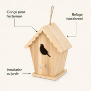 Houten vogelhuisje met voorkant cut-out en dak gegolfd — foto 4