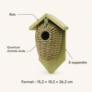 Houten vogelhuisje en seagrass groen formaat 15,2 × 10,2 × 26,2 cm — foto 4