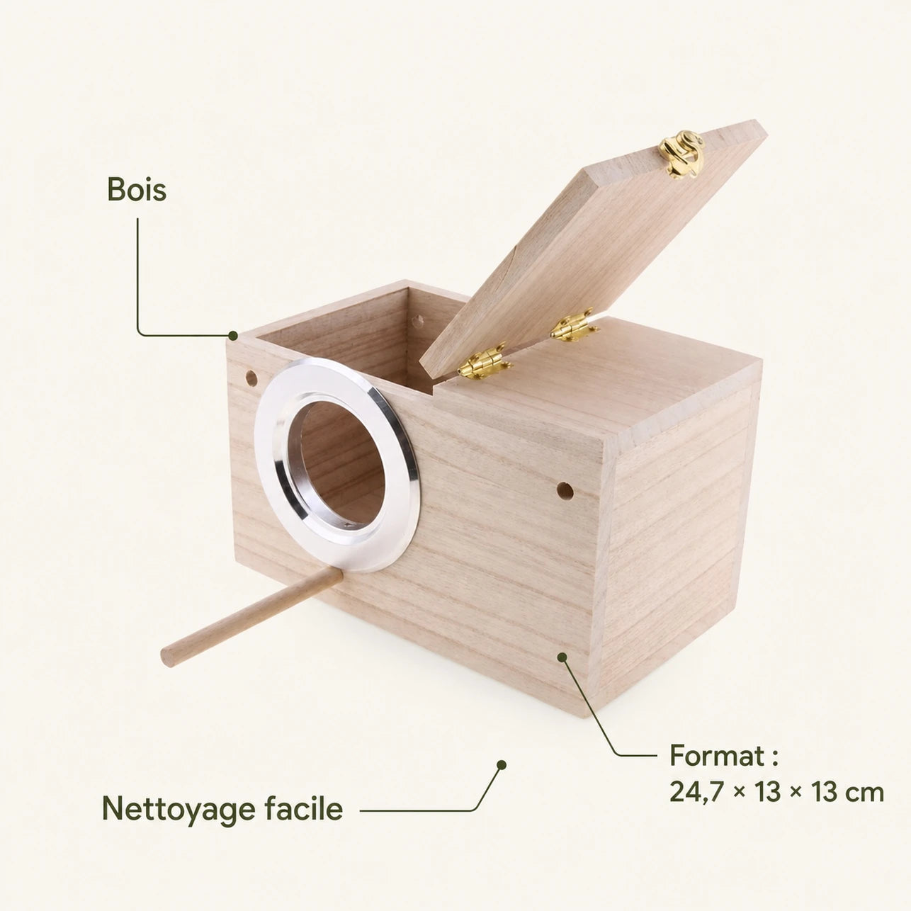Houten vogelhuisje beige formaat 24,7 × 13 × 13 cm — foto 4