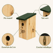 Hangend vogelhuisje van hout met groendak bruin formaat 12 × 12 × 22 cm — foto 4