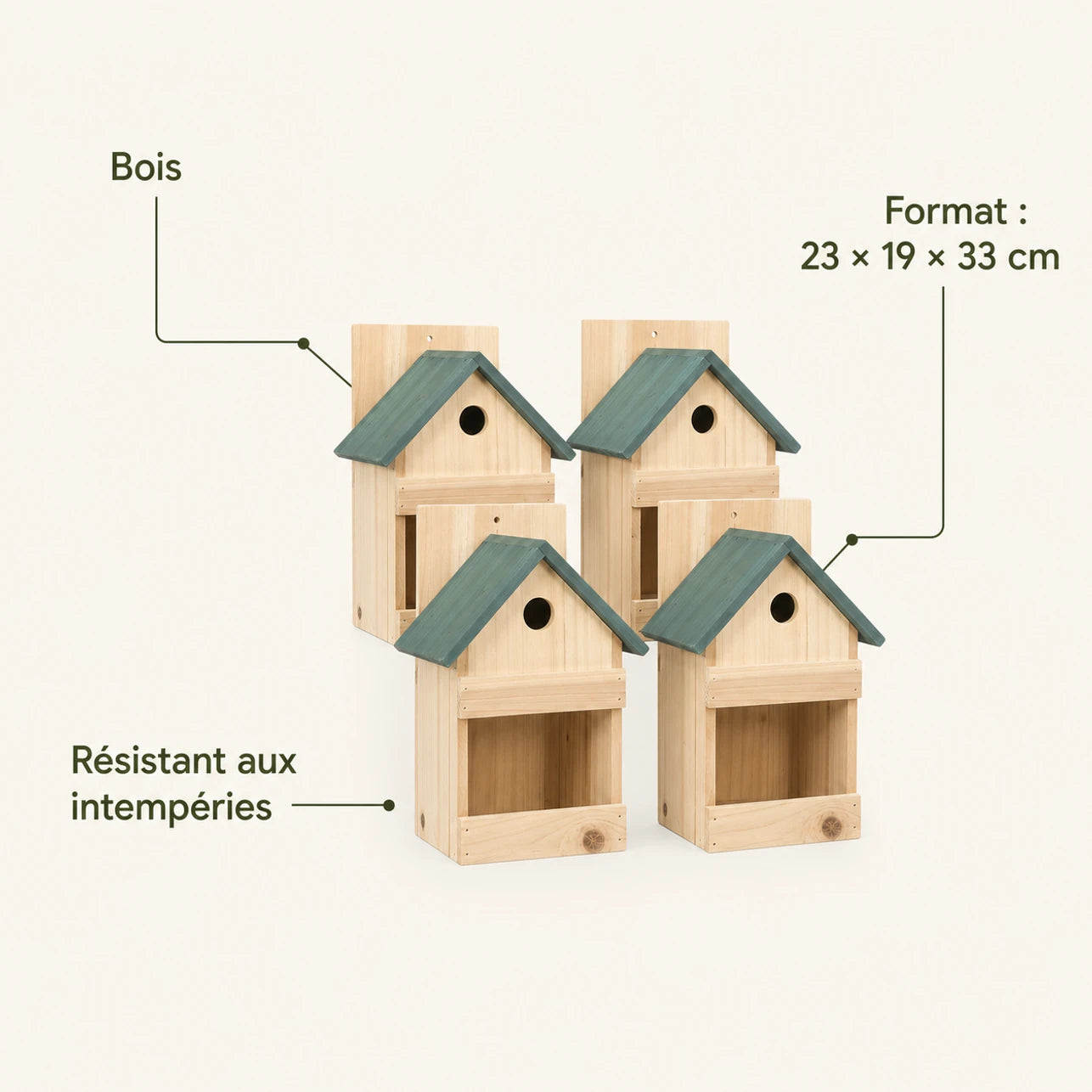 Set van 4 vogelhuisjes observatie van spar met groendak beige formaat 23 × 19 × 33 cm — foto 4