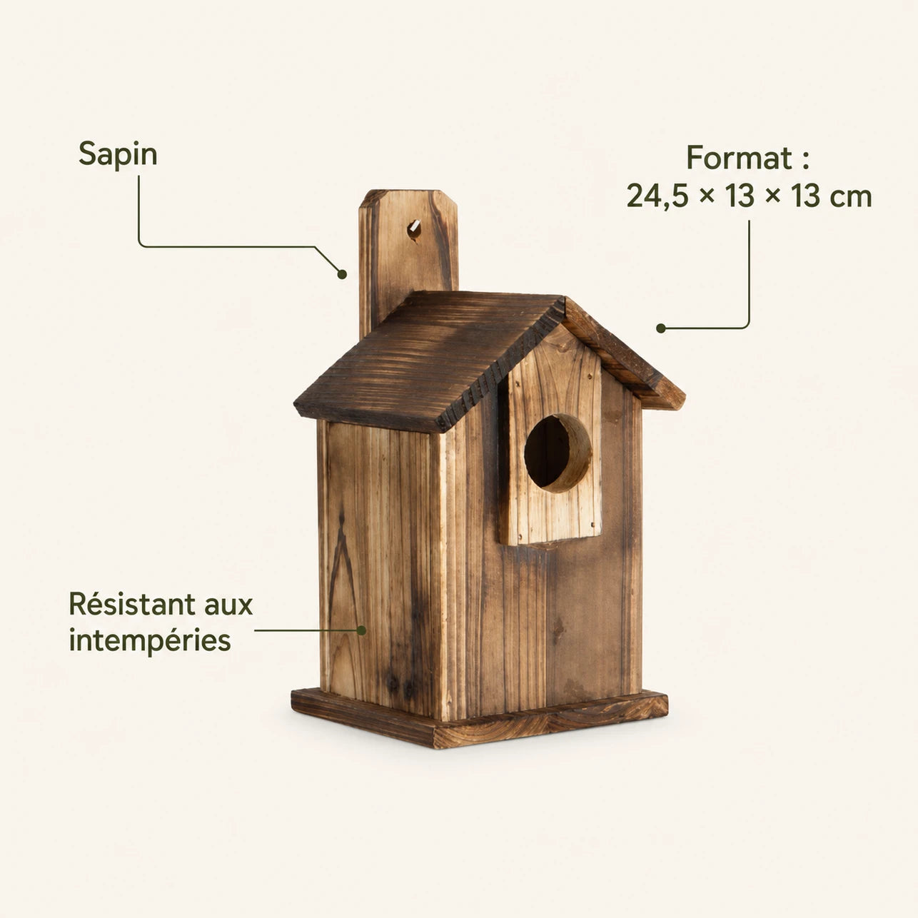 Vogelhuisje van spar bruin formaat 24,5 × 13 × 13 cm — foto 4