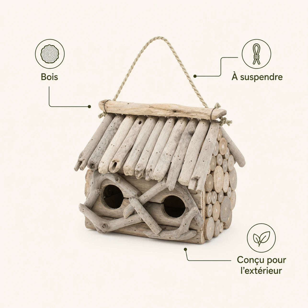 Vogelhuisje rustiek van stammen met dubbel ingang — foto 4