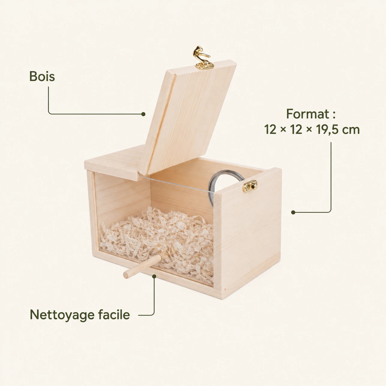 Houten vogelhuisje beige formaat 12 × 12 × 19,5 cm — foto 4