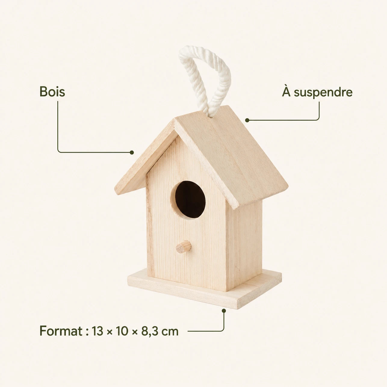 Houten vogelhuisje beige formaat 13 × 10 × 8,3 cm — foto 4
