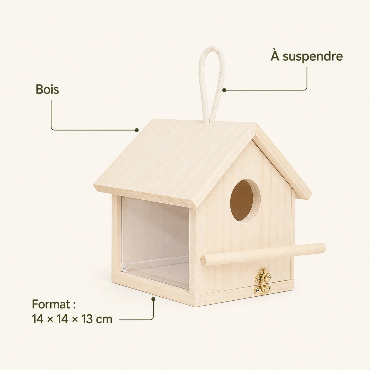 Vogelhuisje observatie van hout formaat 14 × 14 × 13 cm — foto 4