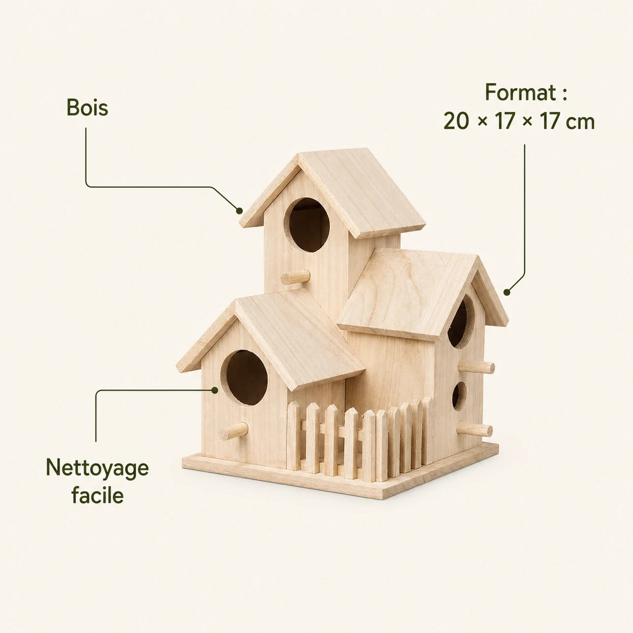 Set van 3 vogelhuisjes van hout formaat 20 × 17 × 17 cm — foto 4