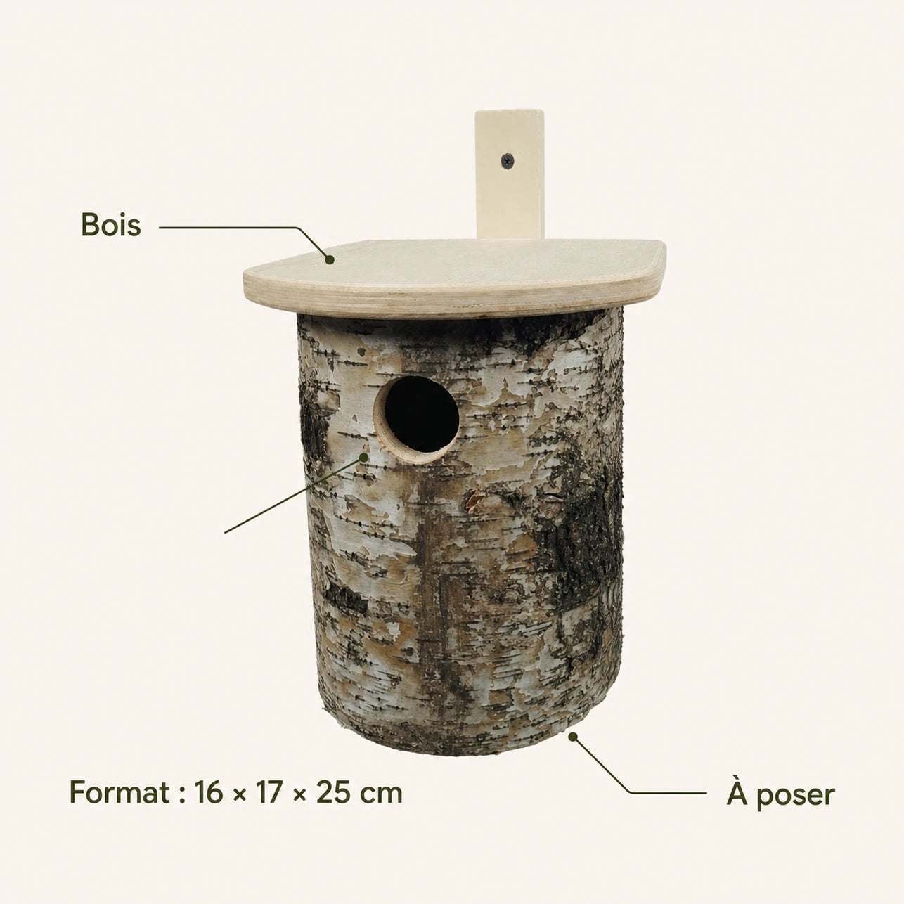 Vogelhuisje van berk bruin formaat 16 × 17 × 25 cm — foto 4