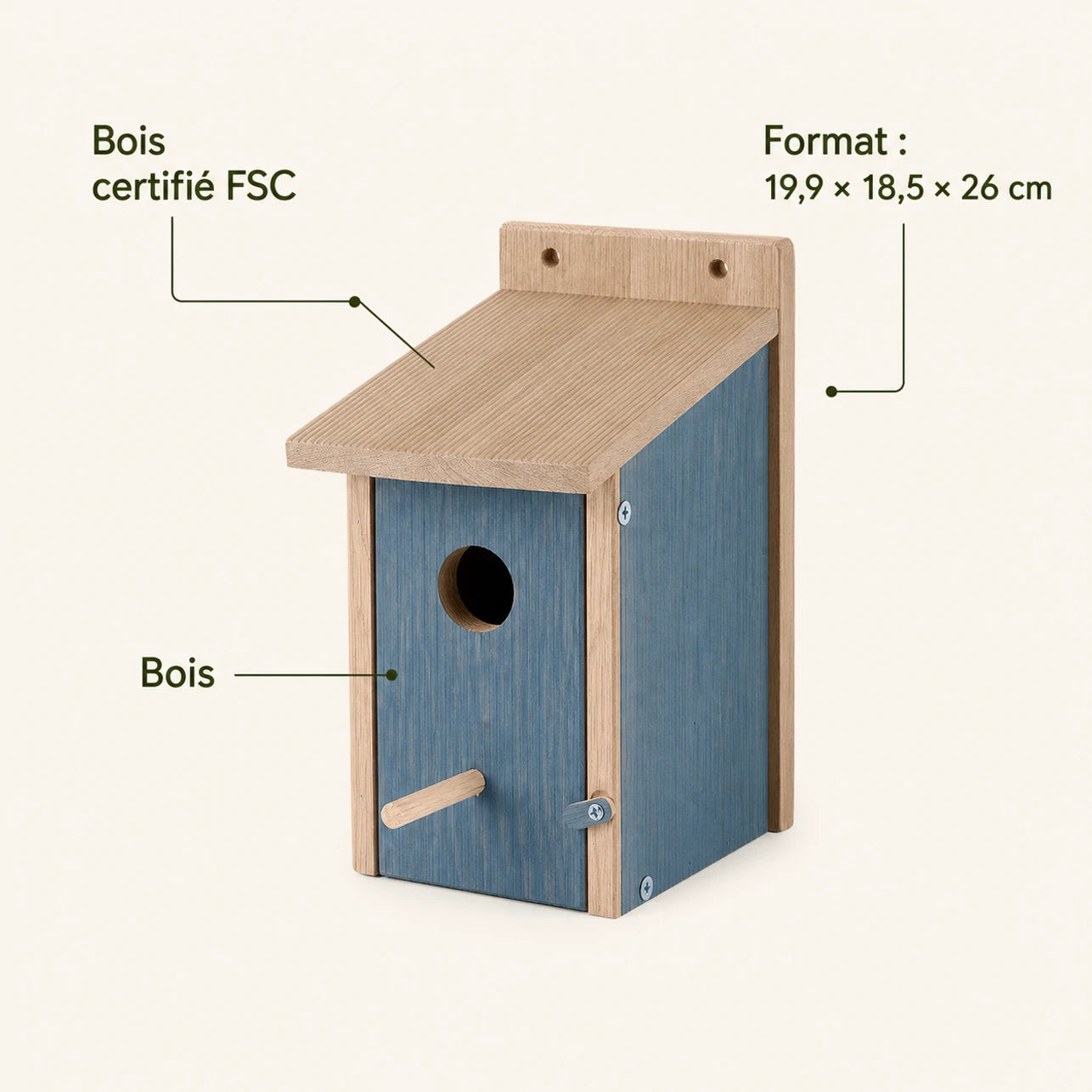 Houten vogelhuisje blauw formaat 19,9 × 18,5 × 26 cm — foto 4