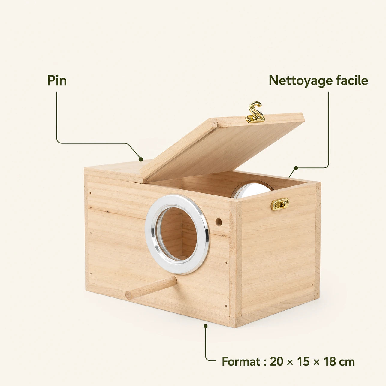 Vogelhuisje observatie van grenen beige formaat 20 × 15 × 18 cm — foto 4