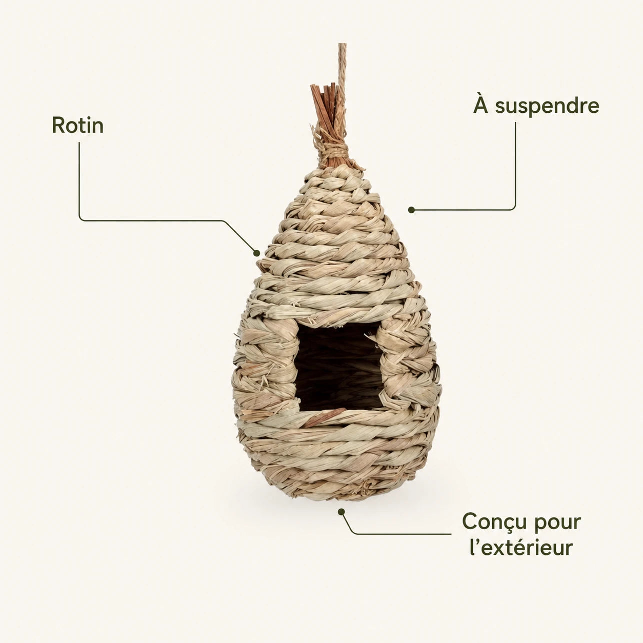 Hangend vogelhuisje van rotin wit — foto 4
