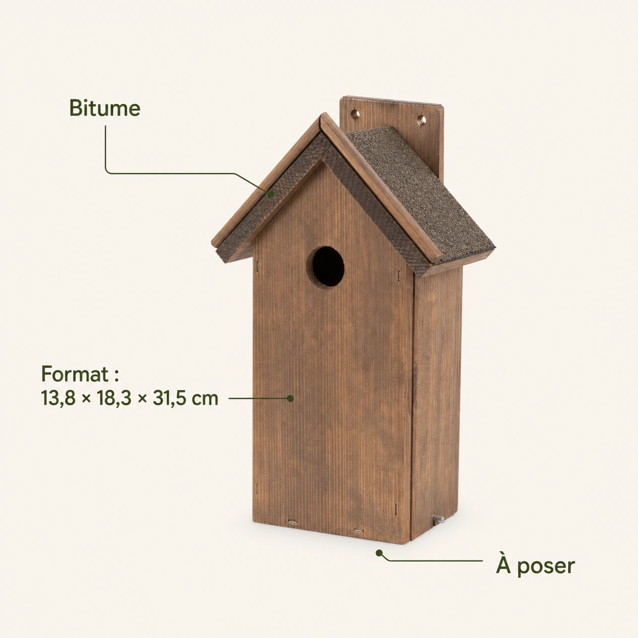 Vogelhuisje met bitumendak bruin formaat 13,8 × 18,3 × 31,5 cm — foto 4