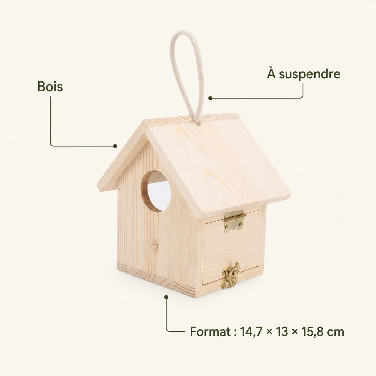 Vogelhuisje observatie van hout beige formaat 14,7 × 13 × 15,8 cm — foto 4