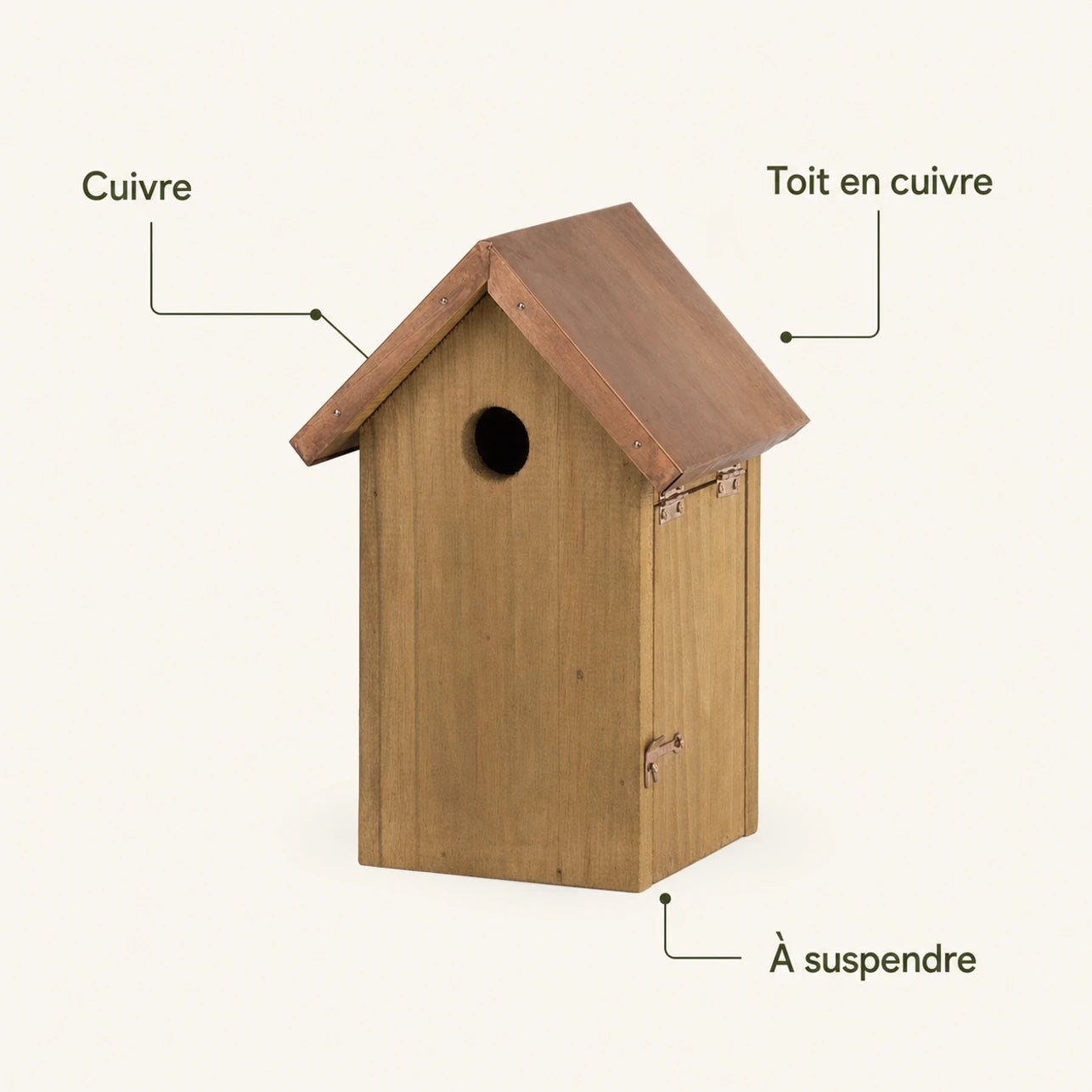 Houten vogelhuisje met koperen dak bruin — foto 4