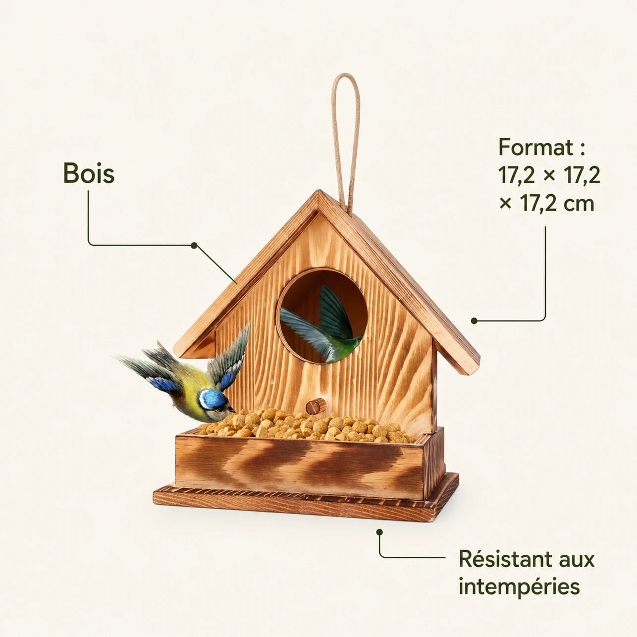 Vogelhuisje observatie van hout rood formaat 17,2 × 17,2 × 17,2 cm — foto 4