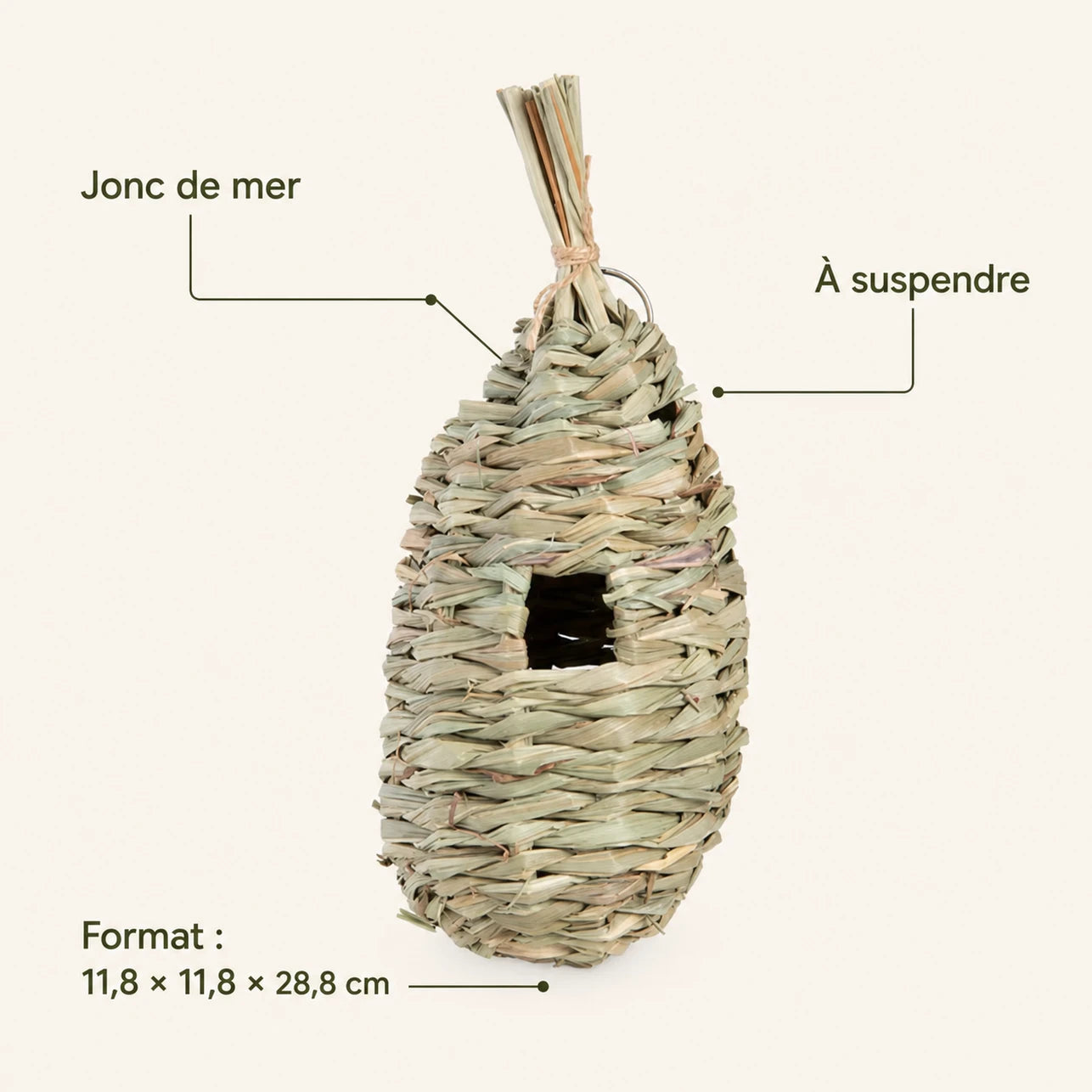 Houten vogelhuisje en seagrass blauw formaat 11,8 × 11,8 × 28,8 cm — foto 4