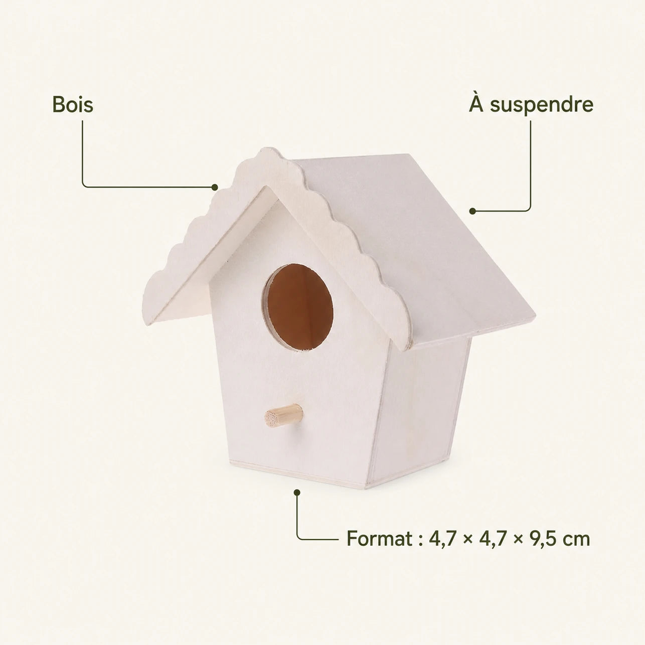 Houten vogelhuisje wit formaat 4,7 × 4,7 × 9,5 cm — foto 4