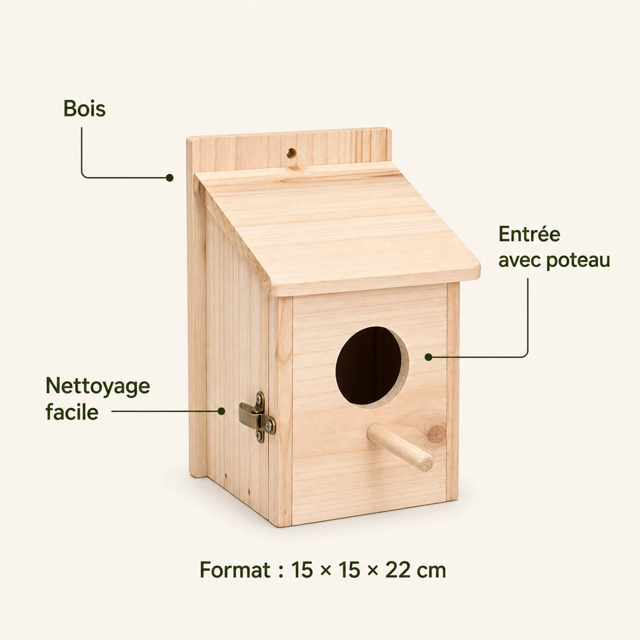 Hangend vogelhuisje van hout beige formaat 15 × 15 × 22 cm — foto 4
