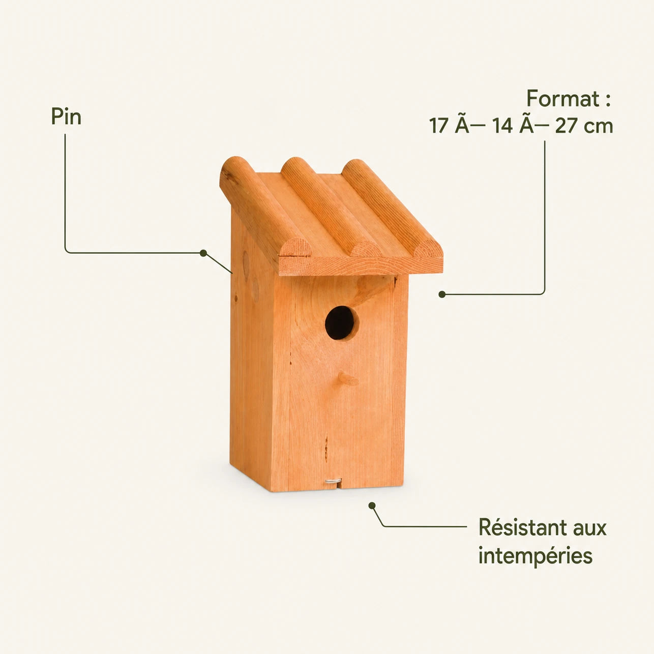 Vogelhuisje van grenen bruin formaat 17 × 14 × 27 cm — foto 4