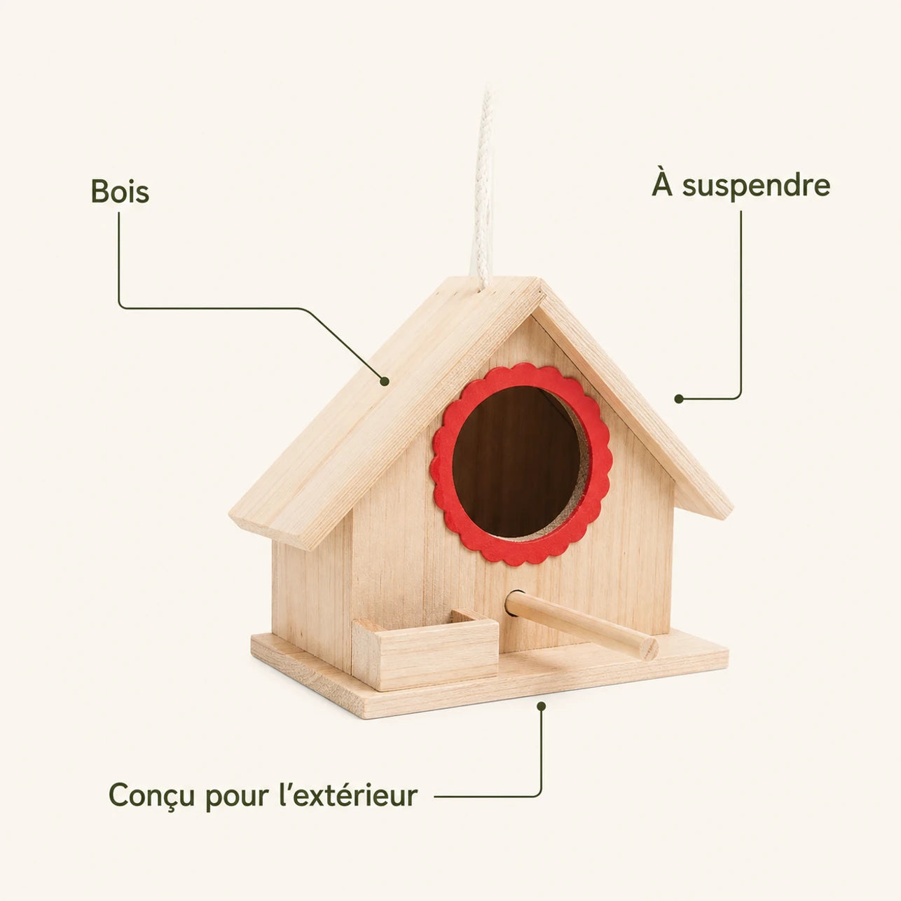 Hangend vogelhuisje van grenen rood — foto 4