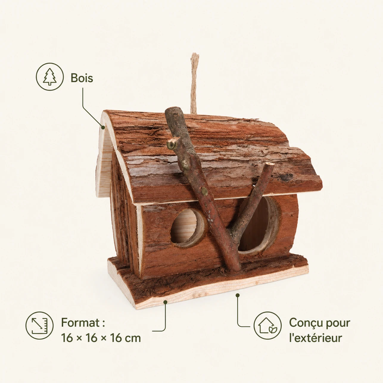 Houten vogelhuisje bruin formaat 16 × 16 × 16 cm — foto 4