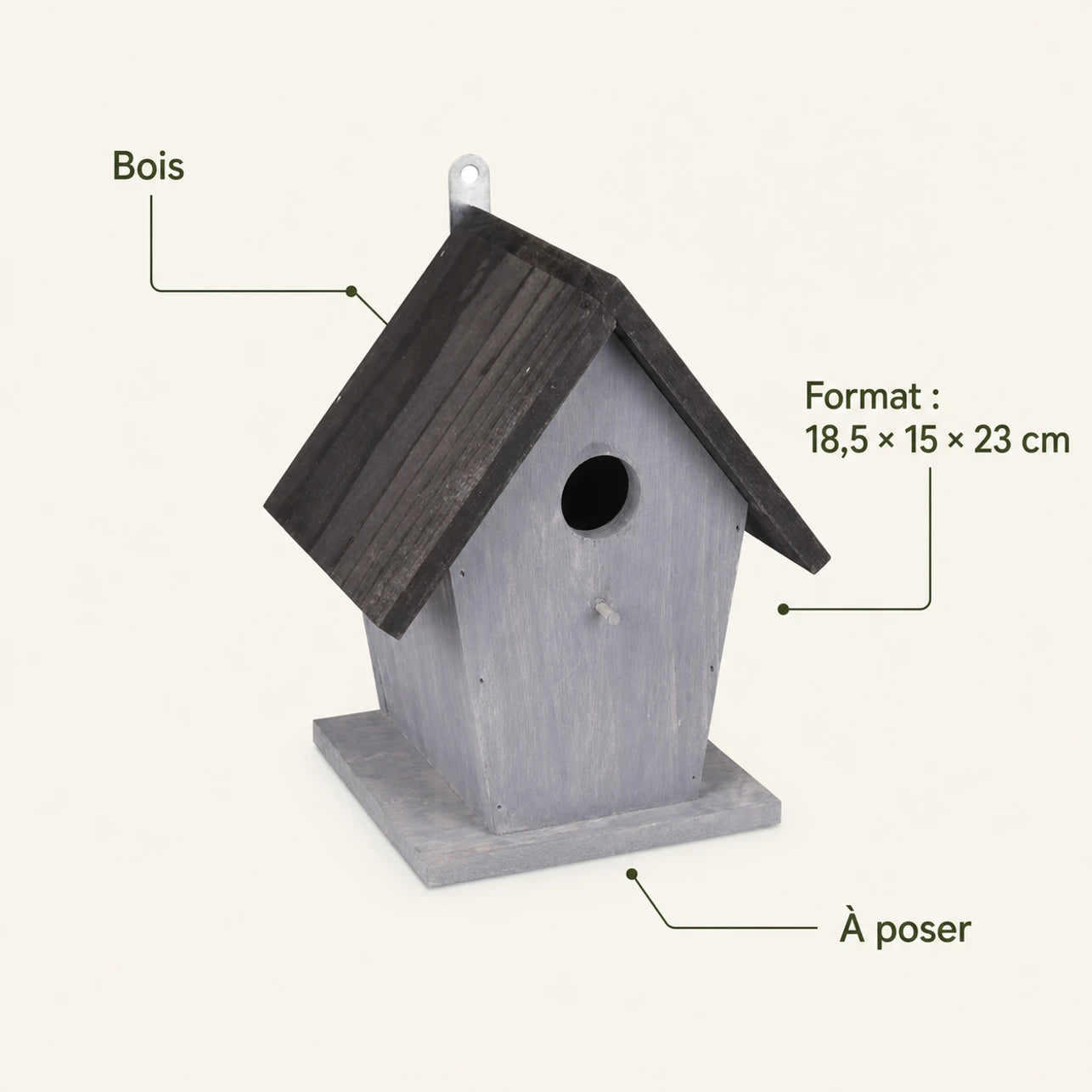 Vogelhuisje stijl retro van hout grijs formaat 18,5 × 15 × 23 cm — foto 4