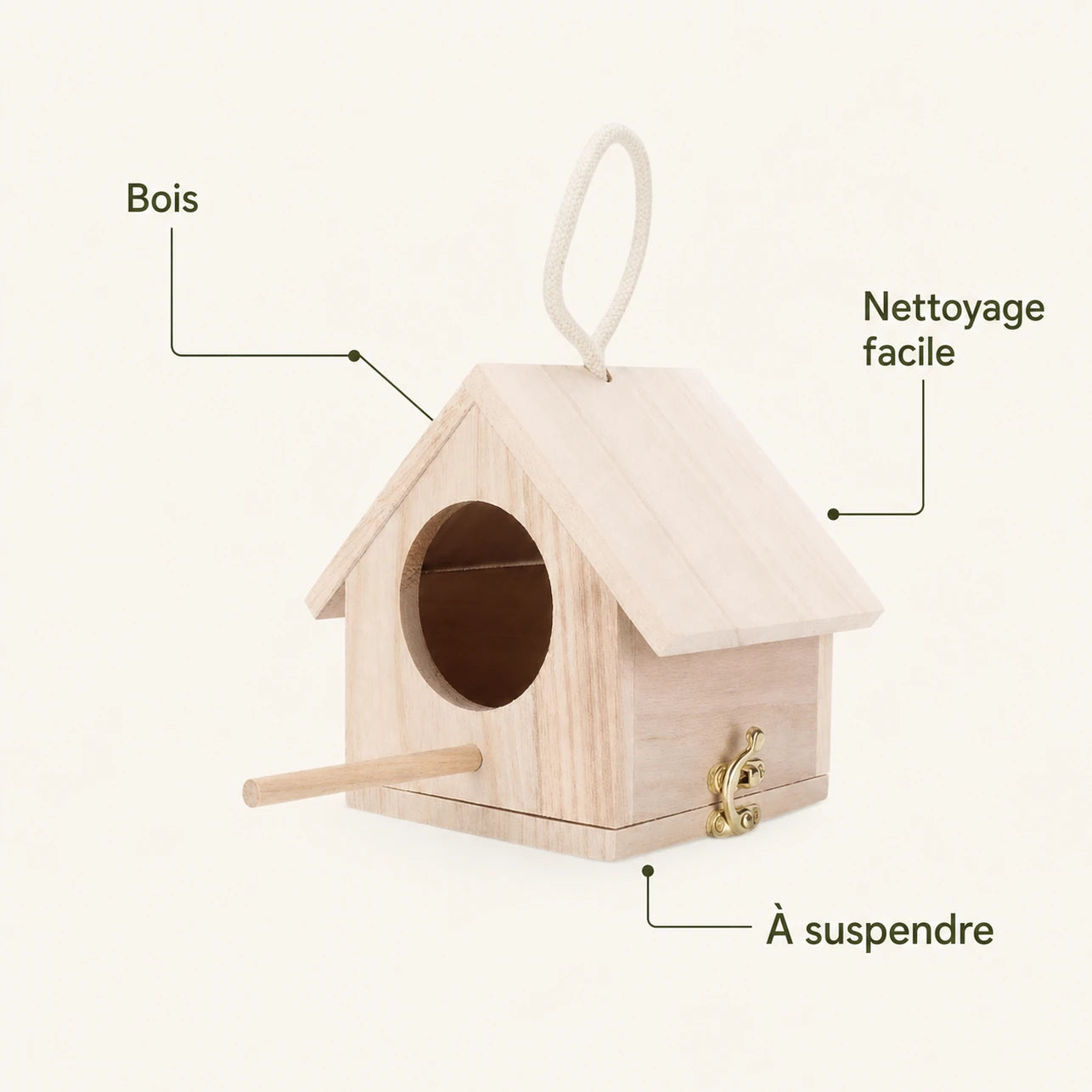 Hangend vogelhuisje van hout licht met voorkant gegraveerd — foto 4
