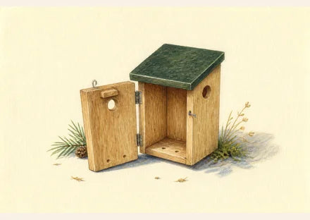 Schoon en droog vogelhuisje met zichtbare afwateringsgaten